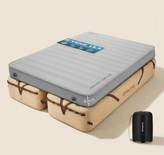 KingCamp Ultimate Winter Camping Sleep Bundle | OAK P10 Elevated Air Bed (2-Pack) + PREMIUM SUPER 15 Double Self-Inflating Pad (R-Value 15.5) | Complete 4-Season Sleep System for Couples & Families