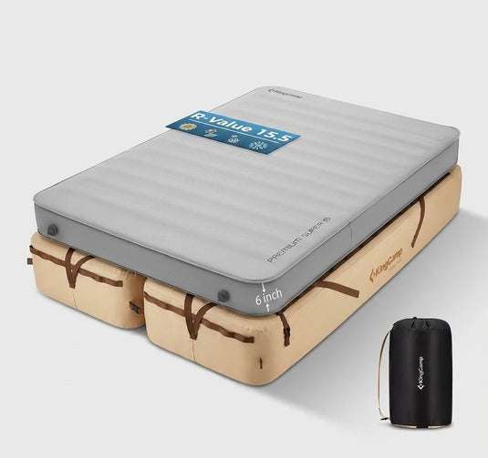 KingCamp Ultimate Winter Camping Sleep Bundle | OAK P10 Elevated Air Bed (2-Pack) + PREMIUM SUPER 15 Double Self-Inflating Pad (R-Value 15.5) | Complete 4-Season Sleep System for Couples & Families