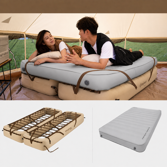 KingCamp Ultimate Winter Camping Sleep Bundle | OAK P10 Elevated Air Bed (2-Pack) + PREMIUM SUPER 15 Double Self-Inflating Pad (R-Value 15.5) | Complete 4-Season Sleep System for Couples & Families