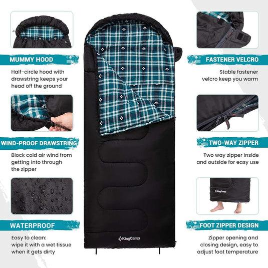 KingCamp Versatile All-Season Sleeping Bag for Adults – 300g Insulated, Waterproof & Extra Wide, Converts to Double with Zipper Link System for Camping, Hiking, Backpacking