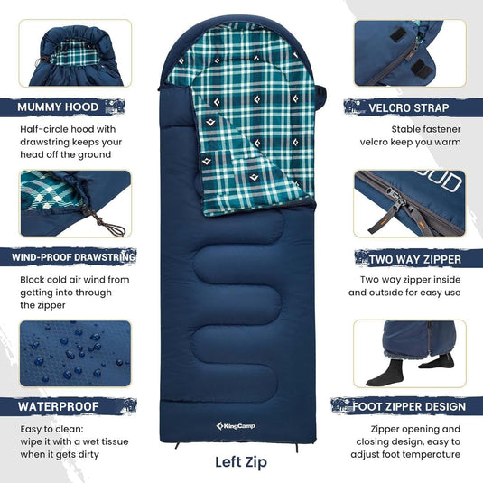 KingCamp Versatile All-Season Sleeping Bag for Adults – 300g Insulated, Waterproof & Extra Wide, Converts to Double with Zipper Link System for Camping, Hiking, Backpacking