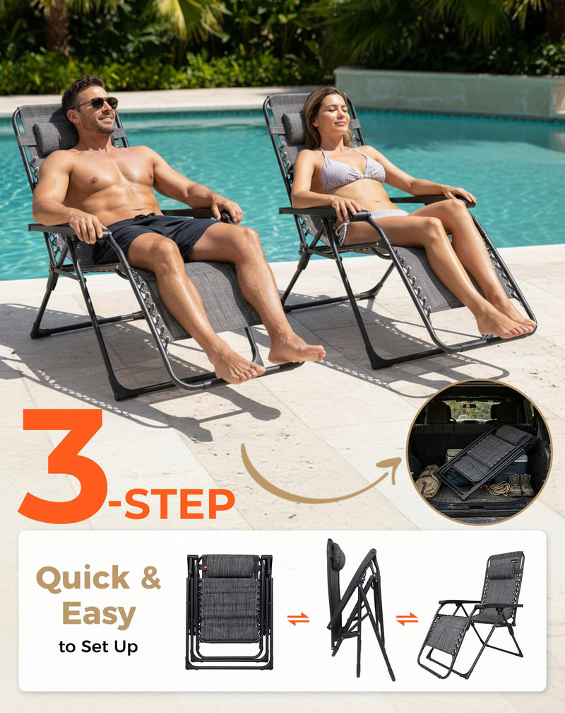 Load image into Gallery viewer, KingCamp Zero Gravity Chair, Adjustable Reclining Outdoor Lounge Chair Quick &amp; Easy to Set Up
