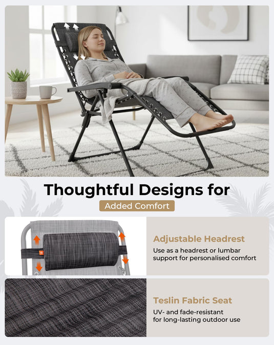 KingCamp Zero Gravity Chair, Adjustable Reclining Outdoor Lounge Chair with Adjustable Headrest