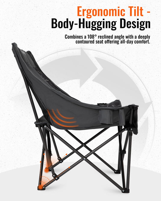 KingCamp CANNA C10 PLUS Oversized Padded Camping Chair Lava Grey Ergonomic Tilt Body Hugging Design
