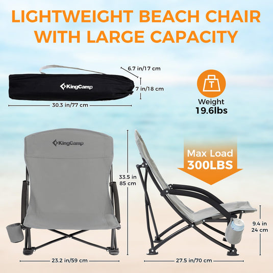 KingCamp Low Back Lightweight Strong Stable Folding Beach Chair 2-piece Set