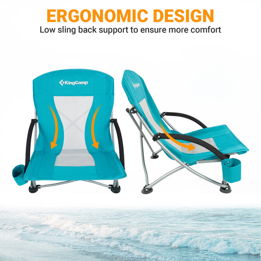 KingCamp Low Back Beach Lightweight Folding Beach Chair Ergonomic Design