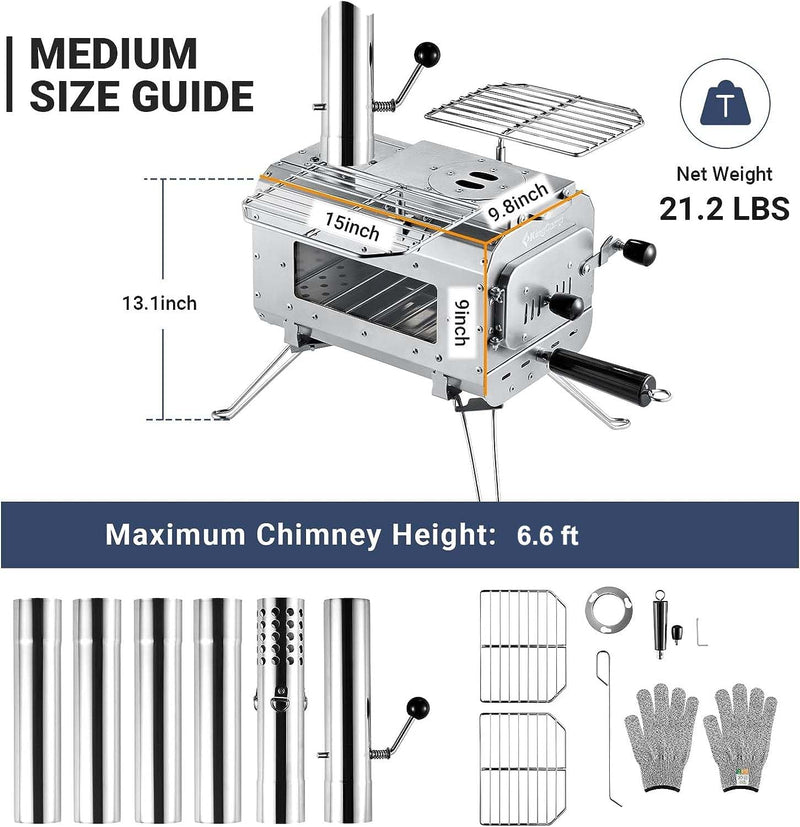 Load image into Gallery viewer, KingCamp Surefire Stove Stainless Steel Frame Hot Tent Stove M
