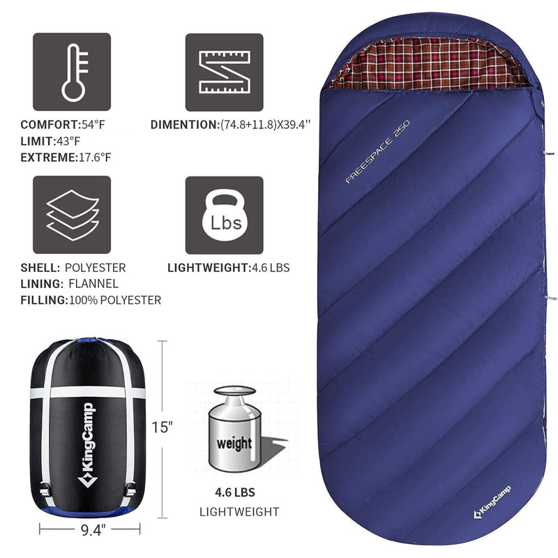 Load image into Gallery viewer, KingCamp FREESPACE 250 3-Season Plus Size Flannel Sleeping Bag Red
