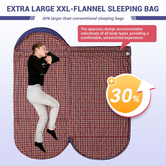 KingCamp FREESPACE 350 Flannel Sleeping Bag-Envelope With Hood Extra Large