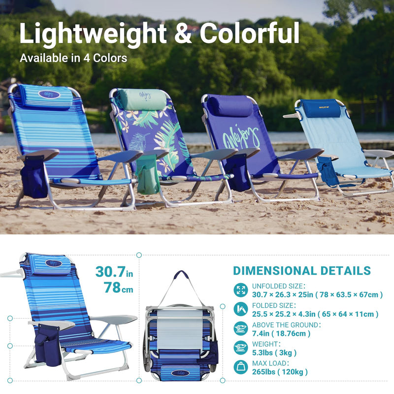 Load image into Gallery viewer, WEJOY Adjustable Beach Chair with Cup Holder and Padded Headrest
