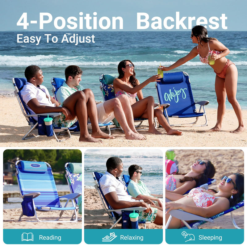 Load image into Gallery viewer, WEJOY Adjustable Beach Chair with Cup Holder and Padded Headrest
