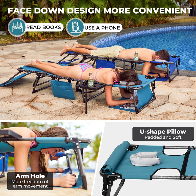 Load image into Gallery viewer, Portable Chaise with Canopy Shade, Side Table &amp; Face Hole for Pool, Beach, Patio

