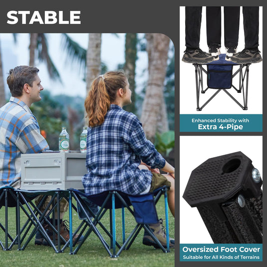 FUNDANGO Oversized Camping Stool – 18.1" Wide Padded Seat, 400lb Capacity, Portable Foldable Stool for Fishing, Travel & Outdoor