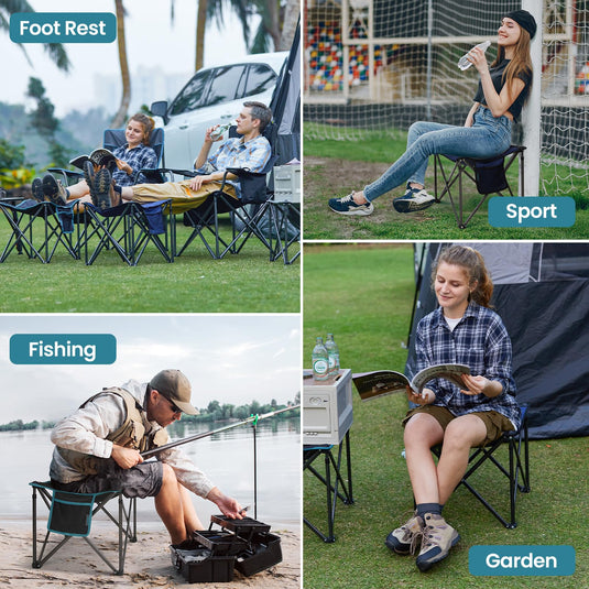 FUNDANGO Oversized Camping Stool – 18.1" Wide Padded Seat, 400lb Capacity, Portable Foldable Stool for Fishing, Travel & Outdoor