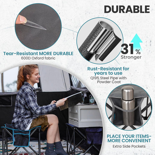 FUNDANGO Oversized Camping Stool – 18.1" Wide Padded Seat, 400lb Capacity, Portable Foldable Stool for Fishing, Travel & Outdoor