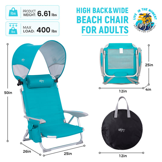 WEJOY 4-Position Beach Chair with Adjustable Canopy Shade