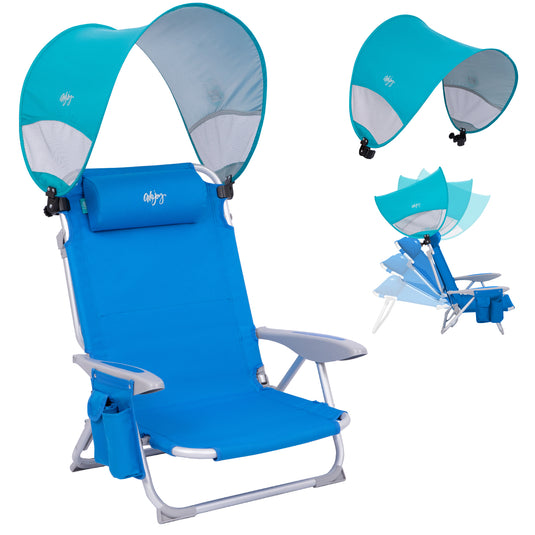 WEJOY 4-Position Beach Chair with Adjustable Canopy Shade Blue