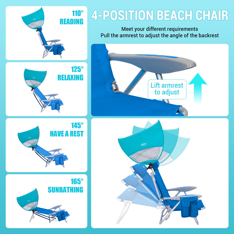 Load image into Gallery viewer, WEJOY 4-Position Beach Chair with Adjustable Canopy Shade and BackPack Straps
