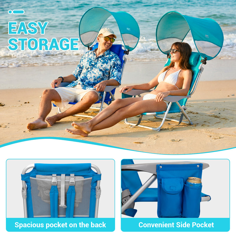 Load image into Gallery viewer, WEJOY 4-Position Beach Chair with Adjustable Canopy Shade and BackPack Straps
