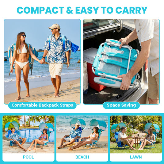 WEJOY 4-Position Beach Chair with Adjustable Canopy Shade