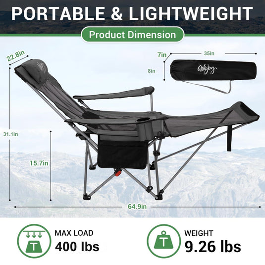 WEJOY 4-Position Reclining Camp Chair Portable and Lightweight