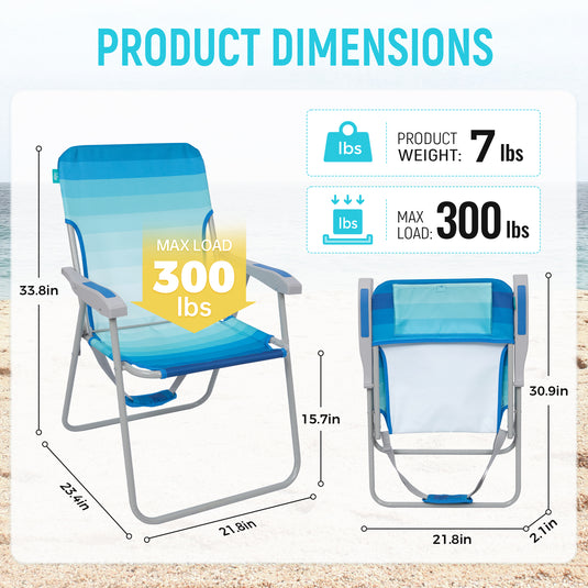 WEJOY AQUAL B10 Folding Beach Chair Lightweight Outdoor Lawn Chair with High Back, 300lb Capacity, Diamond Ripstop Fabric & Shoulder Strap for Camping, Tailgating & Picnics