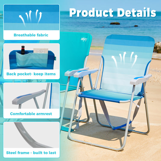WEJOY AQUAL B10 Folding Beach Chair Lightweight Outdoor Lawn Chair with High Back, 300lb Capacity, Diamond Ripstop Fabric & Shoulder Strap for Camping, Tailgating & Picnics