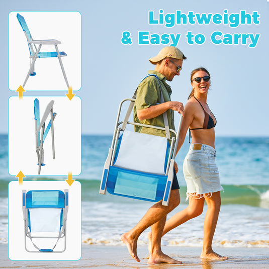 WEJOY AQUAL B10 Folding Beach Chair Lightweight Outdoor Lawn Chair with High Back, 300lb Capacity, Diamond Ripstop Fabric & Shoulder Strap for Camping, Tailgating & Picnics