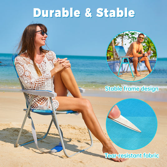 WEJOY AQUAL B10 Folding Beach Chair Lightweight Outdoor Lawn Chair with High Back, 300lb Capacity, Diamond Ripstop Fabric & Shoulder Strap for Camping, Tailgating & Picnics