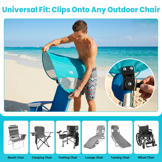 WEJOY Adjustable Canopy Sun Shade Accessory | Universal Clip-On UPF50+ Portable Sunshade for Beach Chairs, Camping Chairs, Lounge Chairs & Wheelchairs