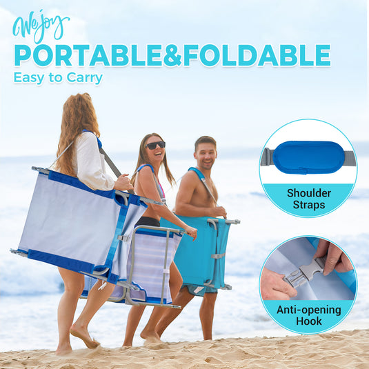 WEJOY Hook B10 Folding Beach Lounger | Adjustable 5-Position Reclining Sun Lounger with Face-Down Pillow Hole, 400lb Capacity Portable Chaise for Beach, Pool & Patio