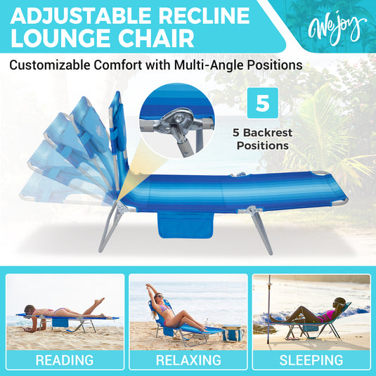 WEJOY Hook B10 Folding Beach Lounger | Adjustable 5-Position Reclining Sun Lounger with Face-Down Pillow Hole, 400lb Capacity Portable Chaise for Beach, Pool & Patio
