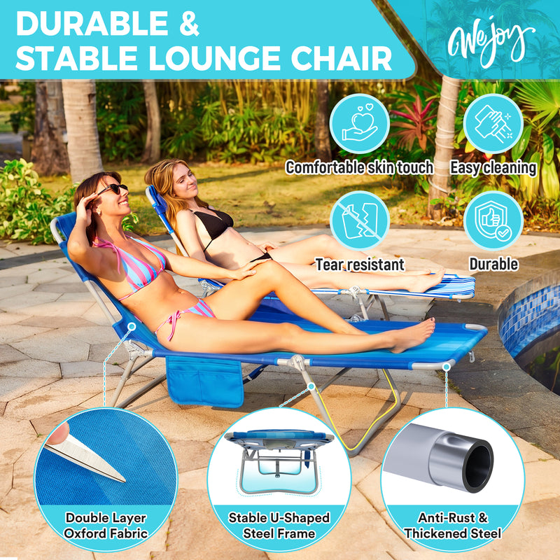 Load image into Gallery viewer, WEJOY Hook B10 Folding Beach Lounger | Adjustable 5-Position Reclining Sun Lounger with Face-Down Pillow Hole, 400lb Capacity Portable Chaise for Beach, Pool &amp; Patio
