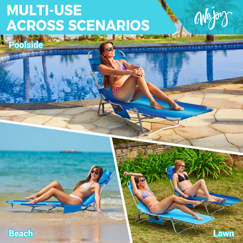 Load image into Gallery viewer, WEJOY Hook B10 Folding Beach Lounger | Adjustable 5-Position Reclining Sun Lounger with Face-Down Pillow Hole, 400lb Capacity Portable Chaise for Beach, Pool &amp; Patio

