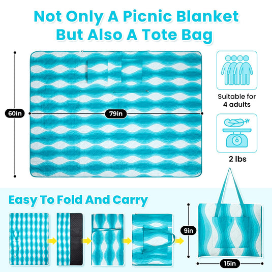 WEJOY Waterproof Picnic Blanket – Sandproof Beach Mat for 4 Adults Easy to fold and carry