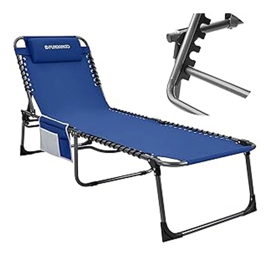 FUNDANGO Outdoor Folding Chaise Lounge Chair with Side Table