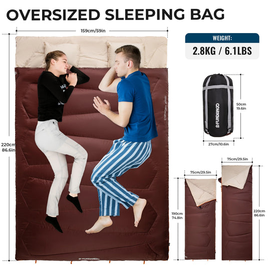 FUNDANGO COMFORT 200D Double Sleeping Bag with Hood