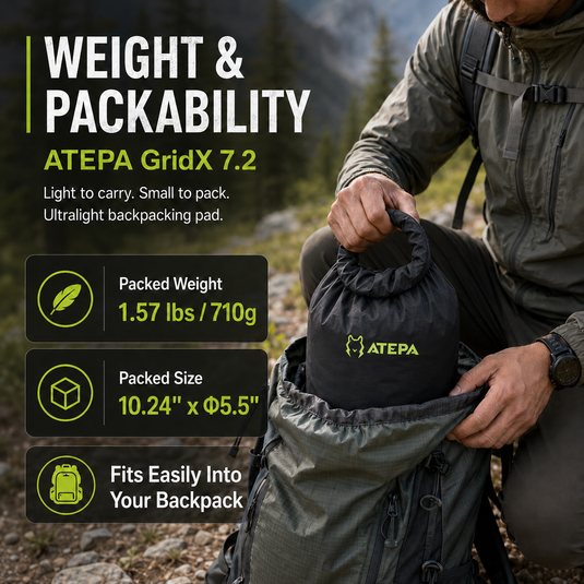 ATEPA GridX 7.2 Ultralight Insulated Sleeping Pad – R‑Value 7.2, 4‑Season Winter & Backpacking Mat