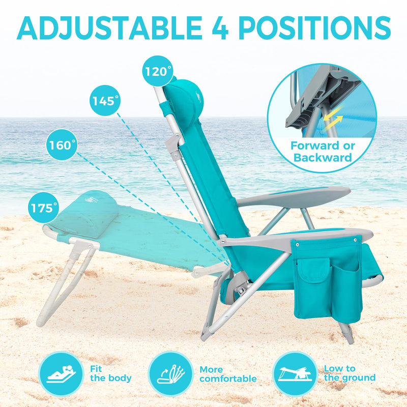 Load image into Gallery viewer, WEJOY Adjustable Beach Chair with Cup Holder and Padded Headrest
