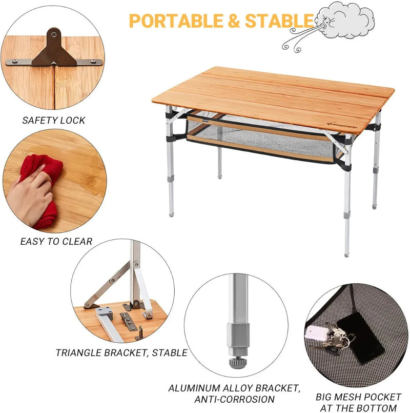 Load image into Gallery viewer, KingCamp BAMBOO 10065 PLUS 4-folding bamboo table L +mesh
