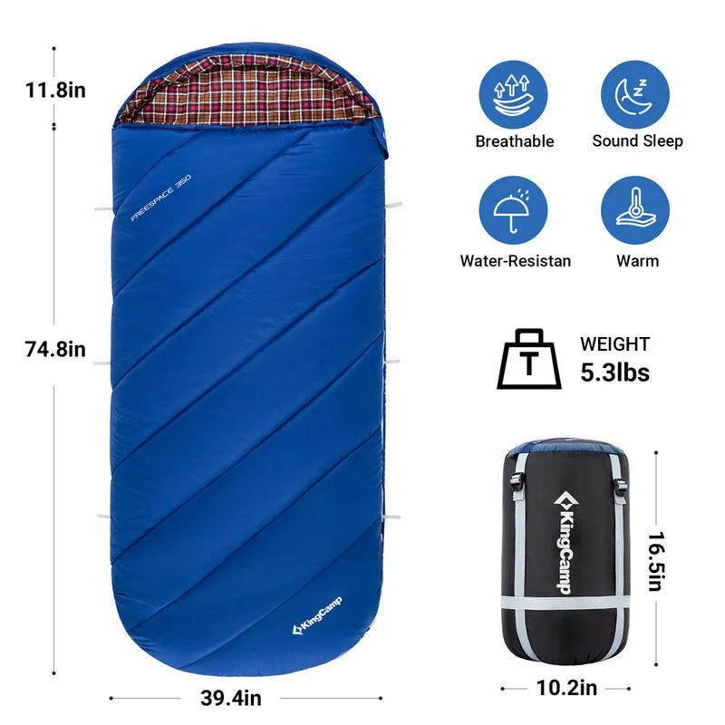Load image into Gallery viewer, KingCamp FREESPACE 350 Flannel Sleeping Bag-Envelope Breathable and Warm
