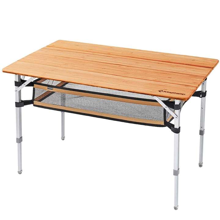 Load image into Gallery viewer, KingCamp BAMBOO 10065 PLUS 4-folding bamboo table L +mesh
