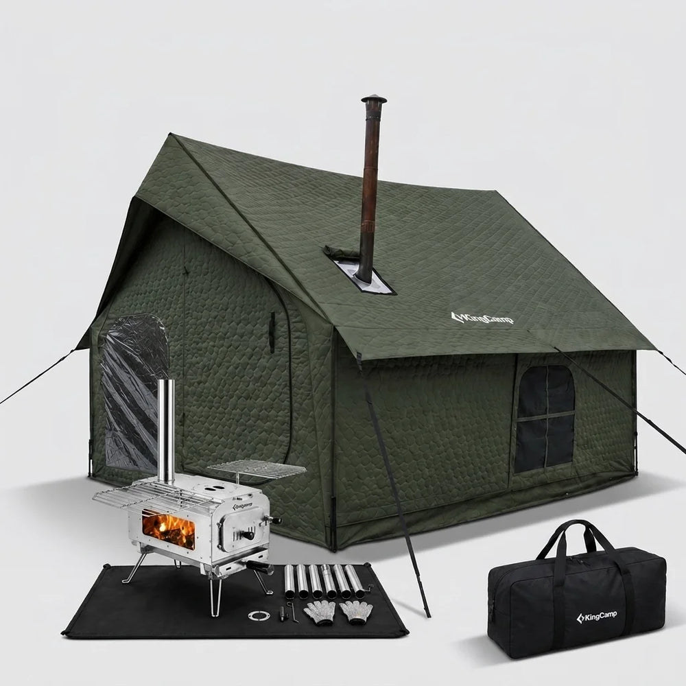 KingCamp SnowHouse 5 Hot Tent & SUREFIRE L2 Wood Stove Bundle, 5-6 Person Insulated 4-Season Winter Tent with Stove Jack & Chimney Kit