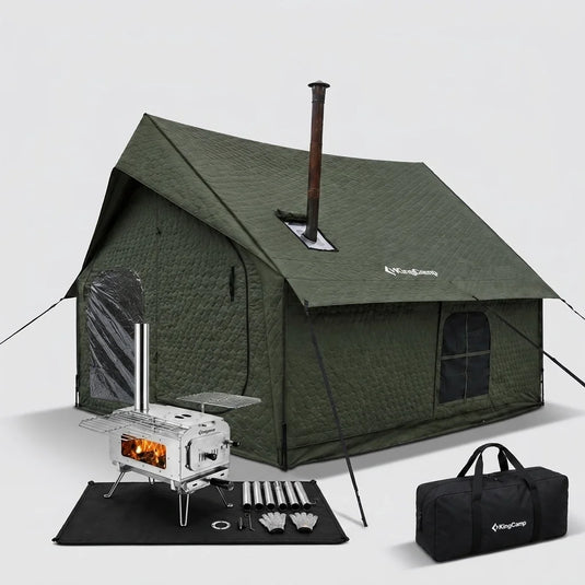 KingCamp SnowHouse 5 Hot Tent & SUREFIRE L2 Wood Stove Bundle, 5-6 Person Insulated 4-Season Winter Tent with Stove Jack & Chimney Kit
