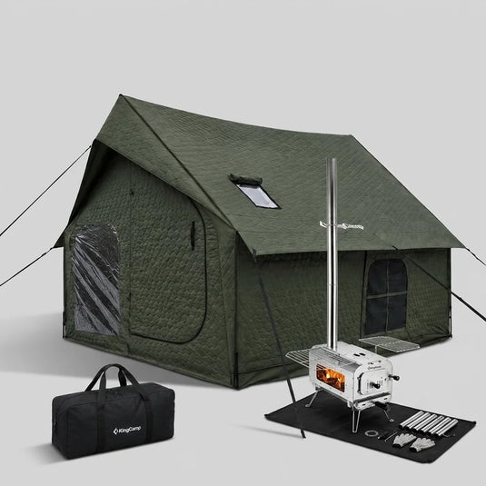 KingCamp SnowHouse 5 Hot Tent & SUREFIRE L2 Wood Stove Bundle, 5-6 Person Insulated 4-Season Winter Tent with Stove Jack & Chimney Kit