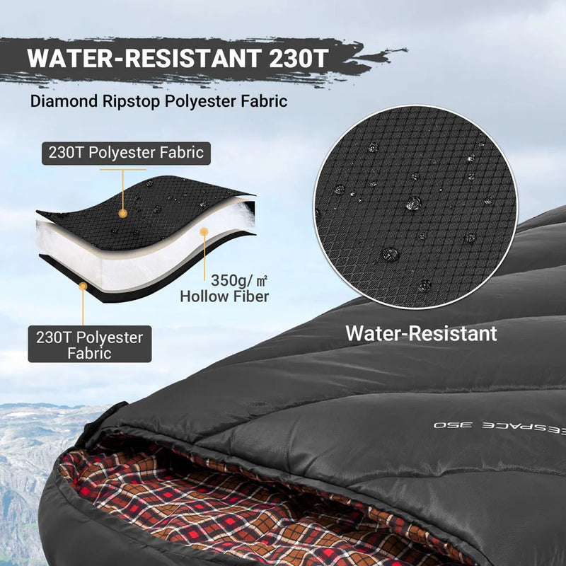 Load image into Gallery viewer, KingCamp FREESPACE 350 Flannel Sleeping Bag-Envelope With Hood Extra Large
