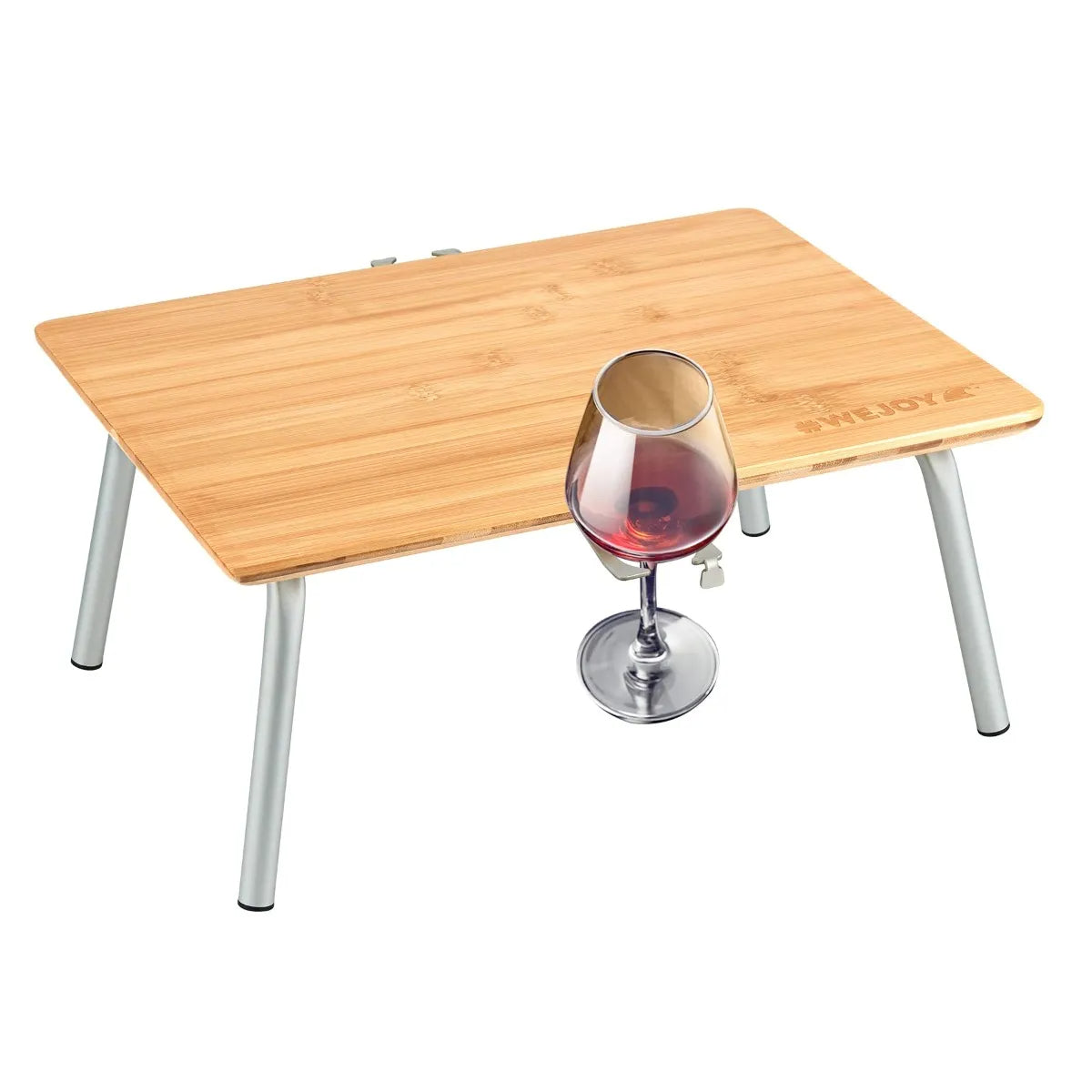 Relaxdays Mini-table portative ronde pliante, HxD : 22x39 cm, encoches pour  4 verres de vin 1 bouteille, bambou, nature